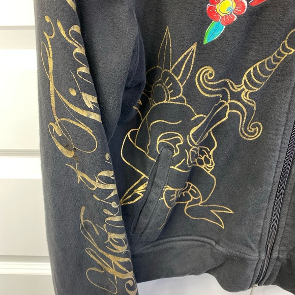 Vintage Y2K Raw Blue Hoodie Black Full Zip Vindication Skull Womens Fits Medium - Picture 2 of 7